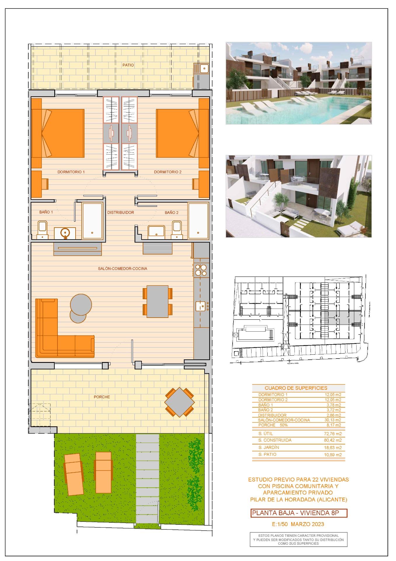 New Build - 2 Bedroom 2 Bathroom Bungalow in Pilar de La Horadada - pueblo  - Alicante