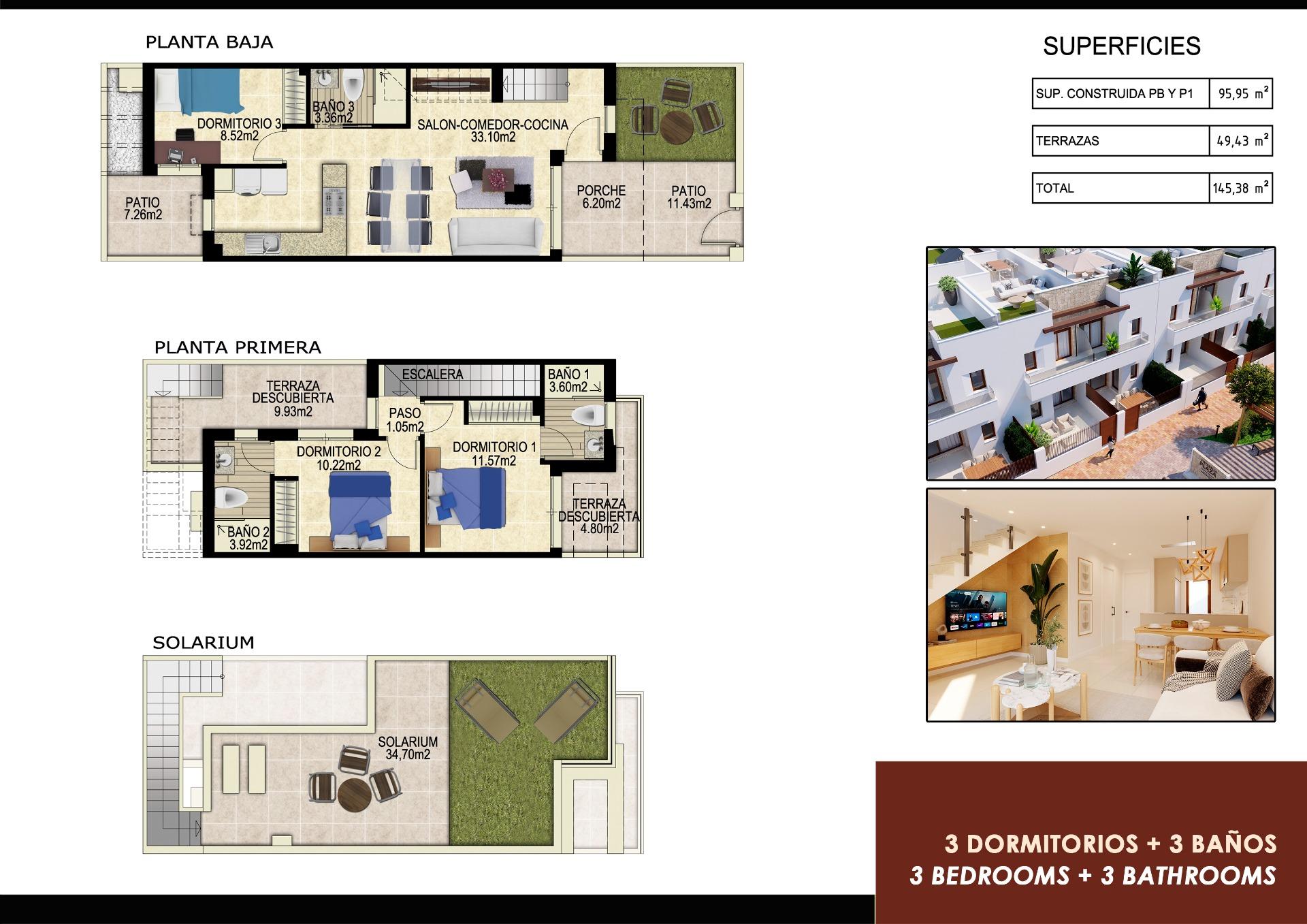 For sale - 3 Bedroom 3 Bathroom Town House in Orihuela - Vistabella Golf  - Alicante