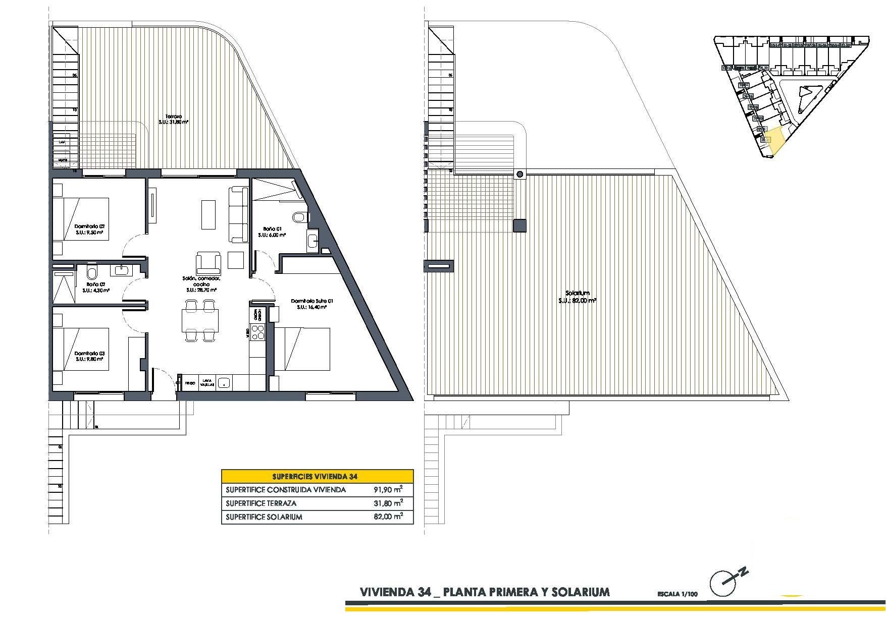 For sale - 3 Bedroom 2 Bathroom Top Floor penthouse in San Fulgencio - Pueblo  - Alicante