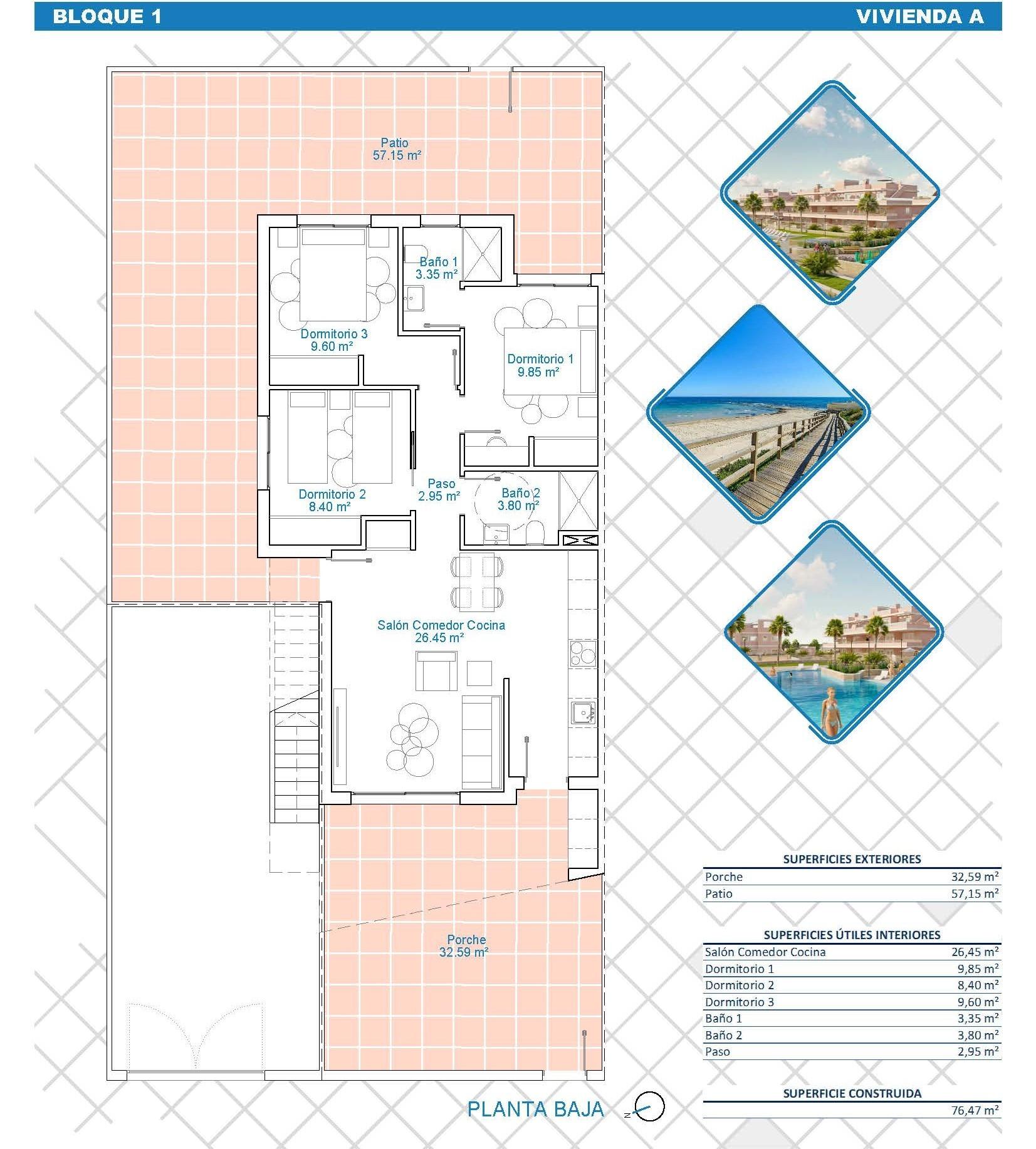 For sale - 3 Bedroom 2 Bathroom Bungalow in Pilar de La Horadada - Lo Monte  - Alicante