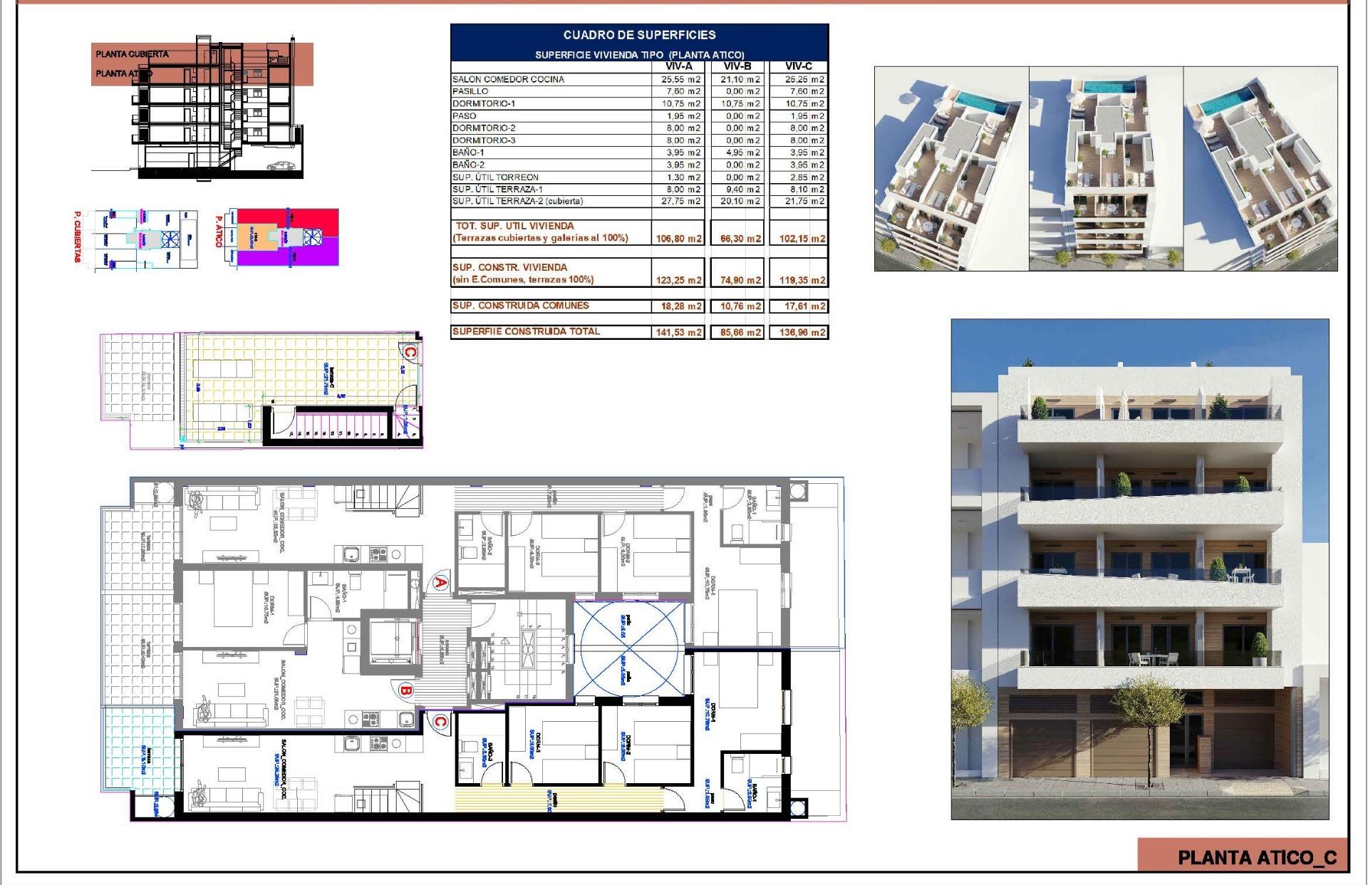 For sale - 3 Bedroom 2 Bathroom Penthouse in Torrevieja - Centro  - Alicante