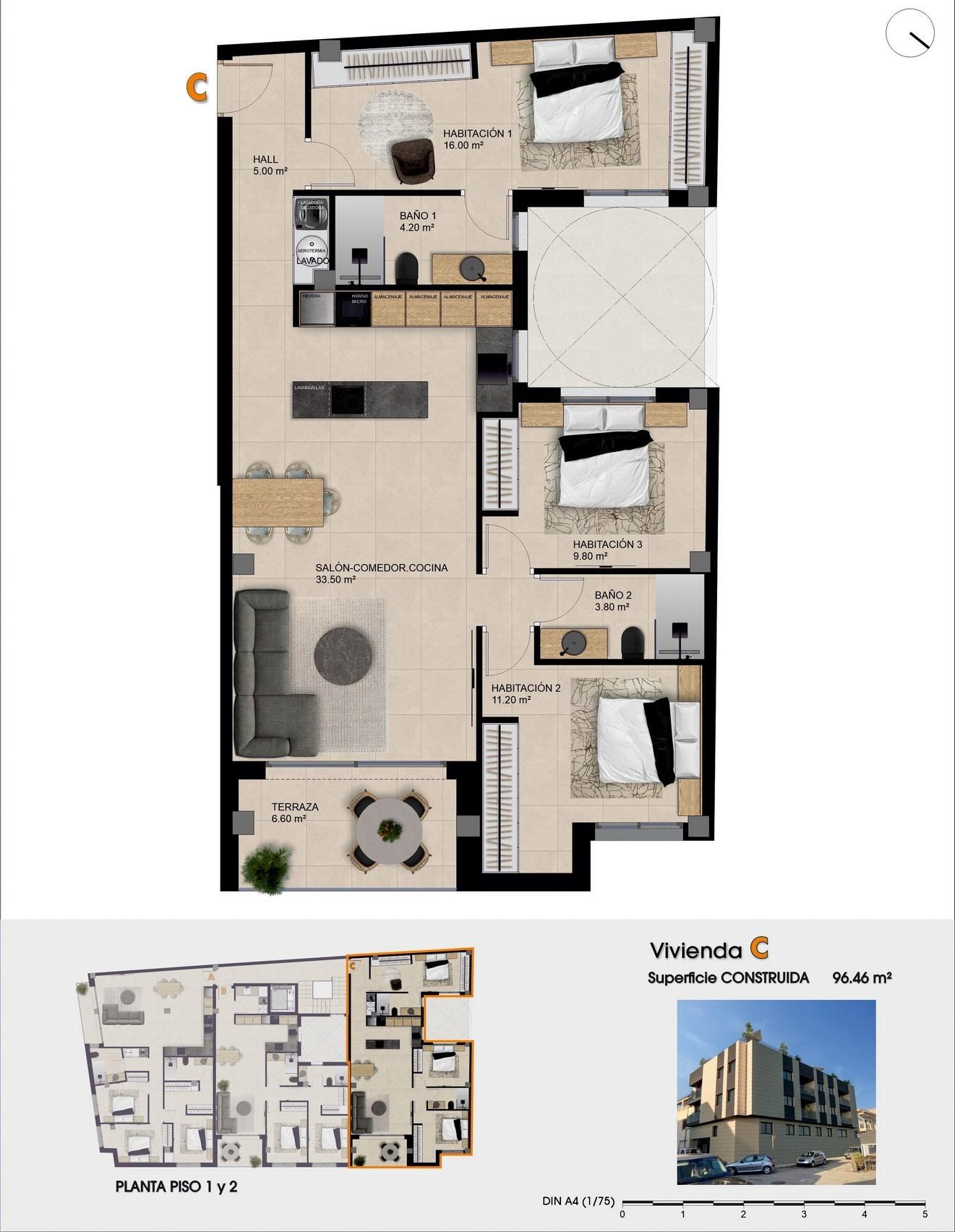 For sale - 3 Bedroom 2 Bathroom Penthouse in Catral - pueblo  - Alicante