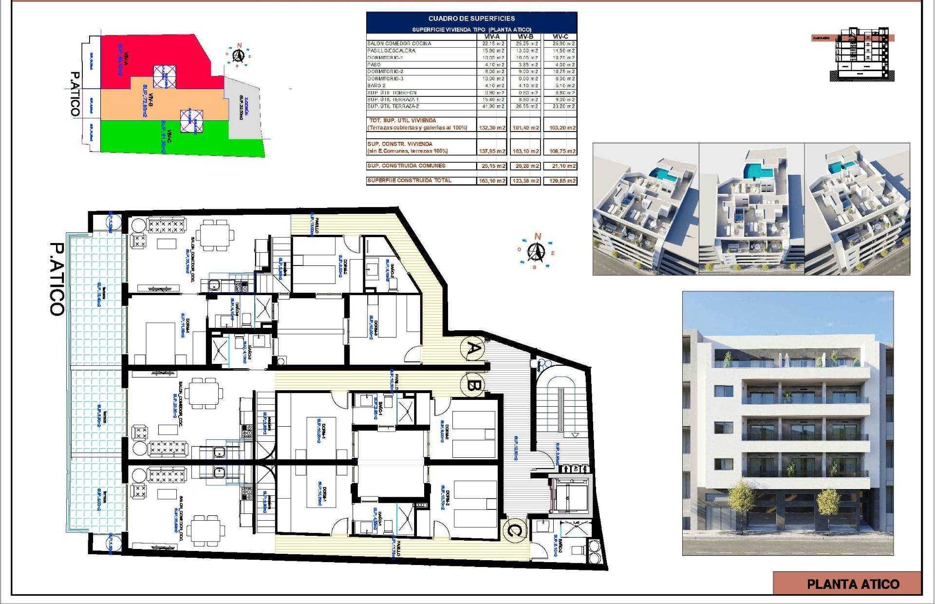 For sale - 3 Bedroom 2 Bathroom Penthouse in Torrevieja - Centro  - Alicante