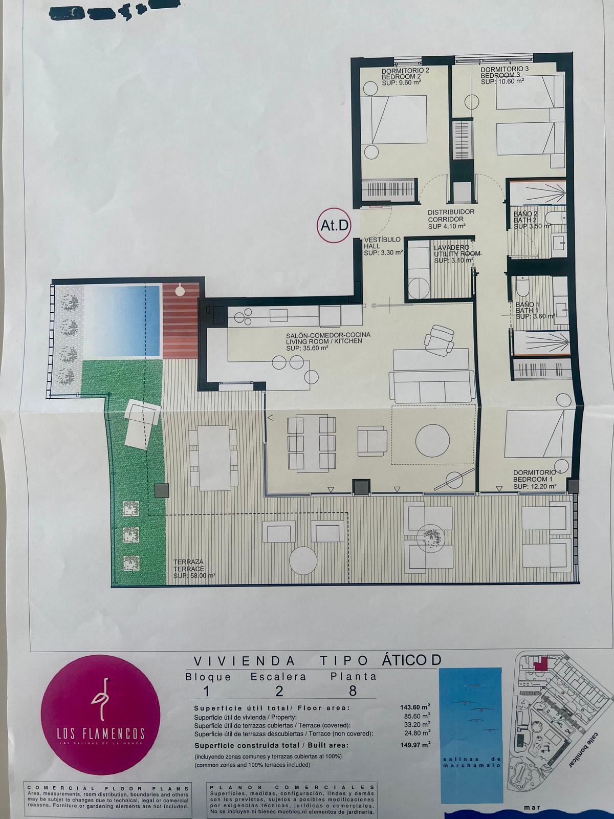 For sale - 3 Bedroom 2 Bathroom Penthouse in Playa Honda - Costa Calida  - Murcia